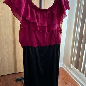 Satin Fuchsia & Black satin cocktail dress - Wore once